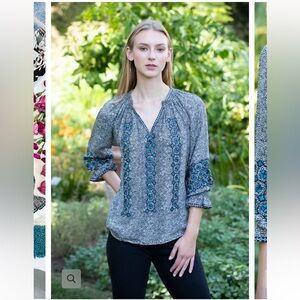 Rungolee Elegant Black Blue Barcelona Embroidered Blouse sm revolve tuckernuck